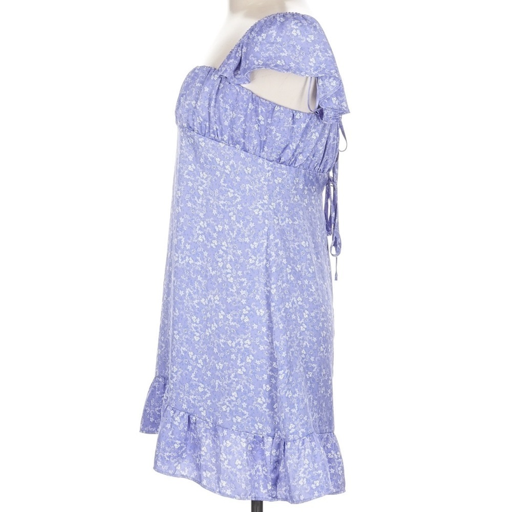 Zara Purple Floral Babydoll Mini Dress Satin Ruffle Sleeve Square Neck Large - Picture 5 of 5